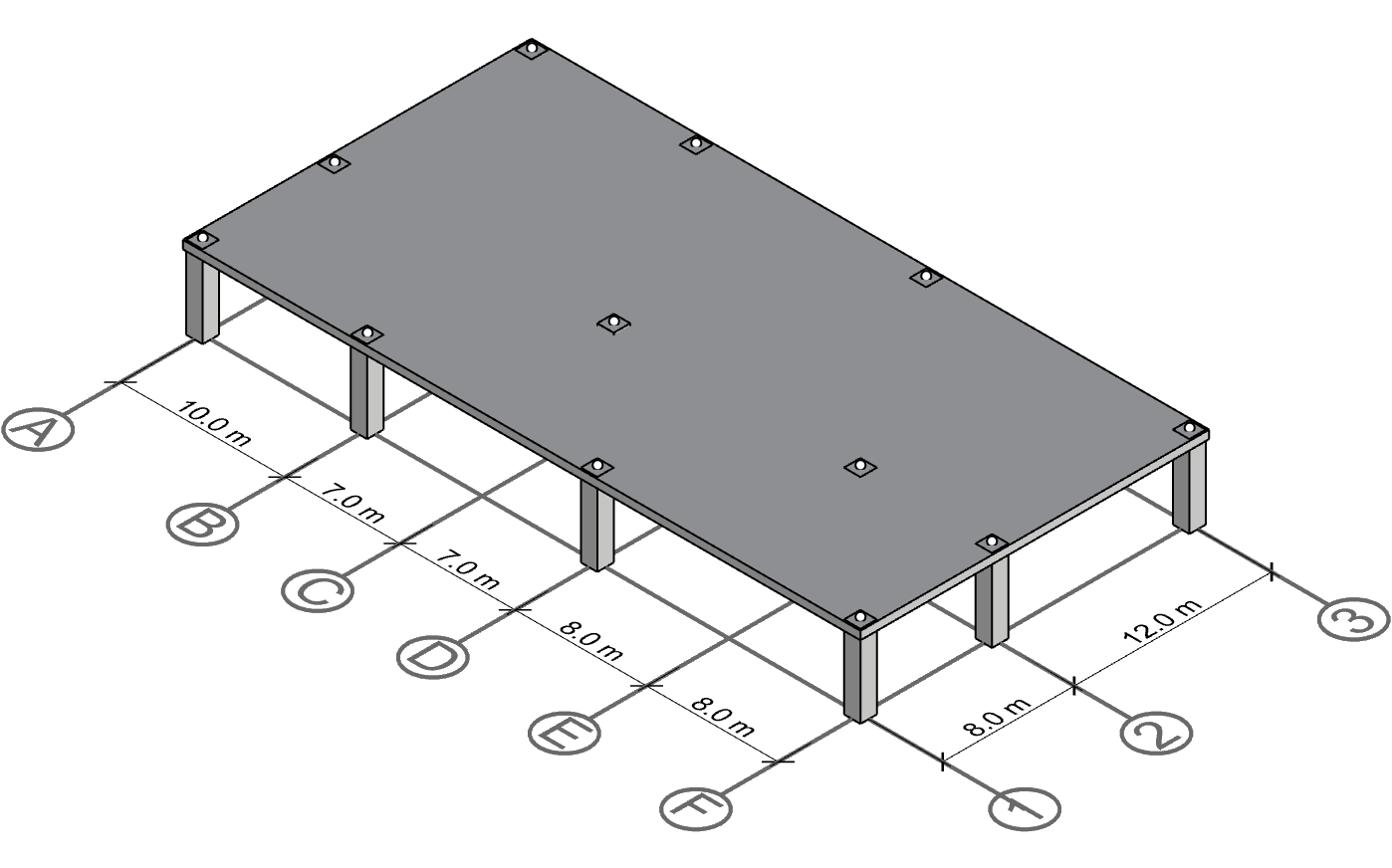 Example structure to run the procedure on, which will produce irregular tributary areas.