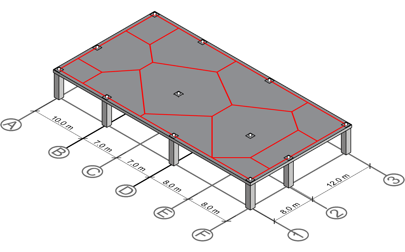 Last step: calculate the area of the polygons. The result will be the irregular tributary areas.